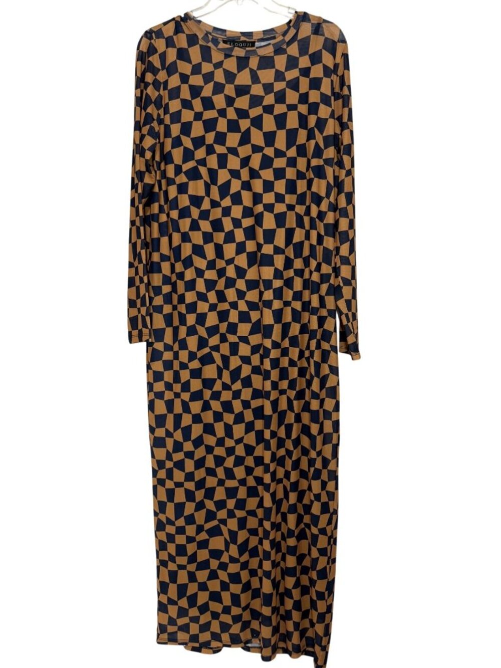 Eloquii Navy Camel Geometric Long Sleeve Mesh Midi Dress New With Tags Size 18